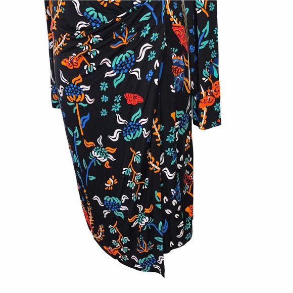 Desigual Bridie Womens L Floral Mock Wrap Dress Black Rayon Spandex Long Sleeve - Picture 7 of 10